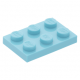 LEGO lapos elem 2x3, közép azúrkék (3021)